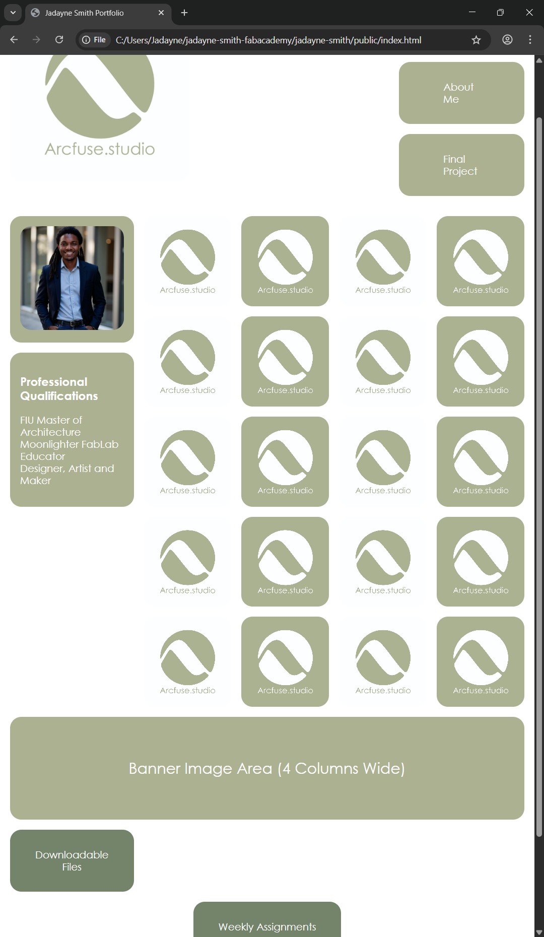 Image of my final website layout